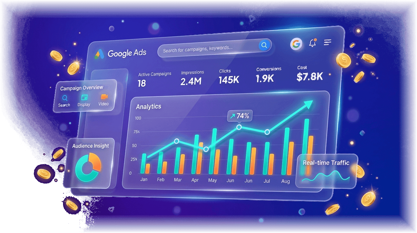 Performance Marketing Google Ads Dashboard Illustration