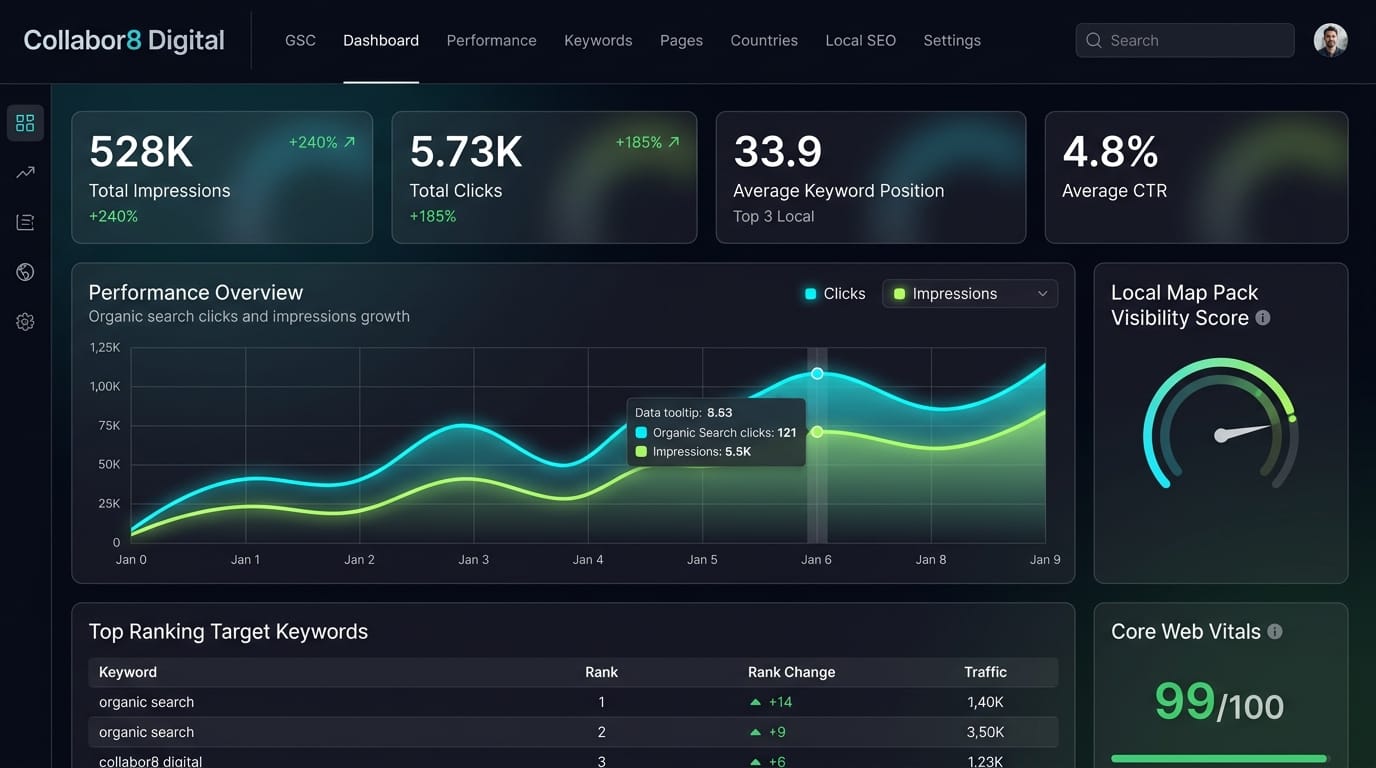 Website Traffic & Local Growth Performance Graphic