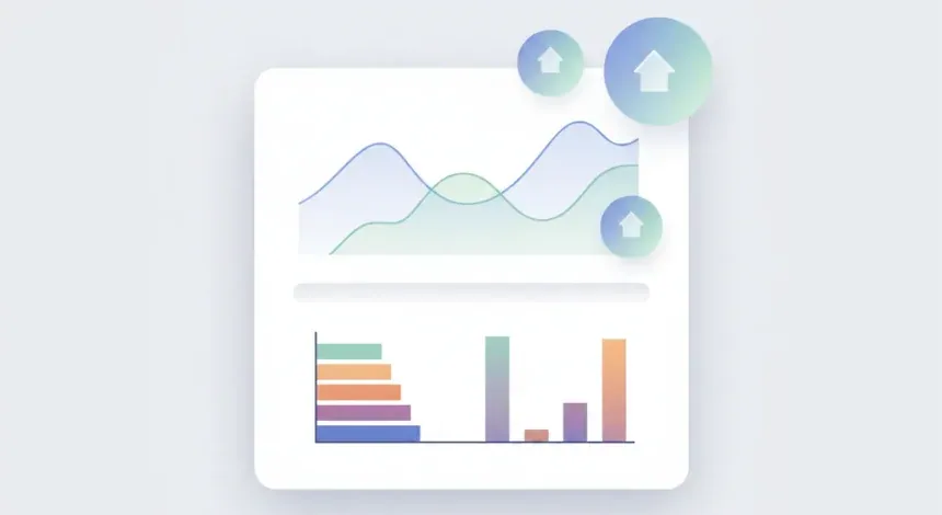 Data driven optimization illustration with a dashboard showing performance line charts.