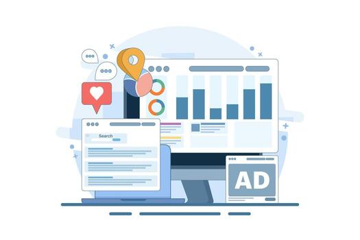digital marketing report concept seo audit content analysis online website audit and data analysis website marketing analysis social media advertising data analysis flat illustration vector