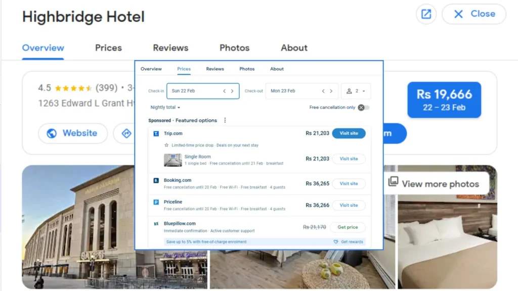 Google Business Profile Hotels Display Pricing on Maps