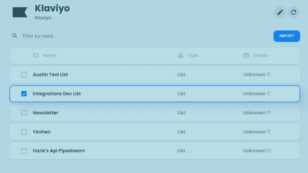 LIST MANAGEMENT AFTER KLAVIOY LOGIN 